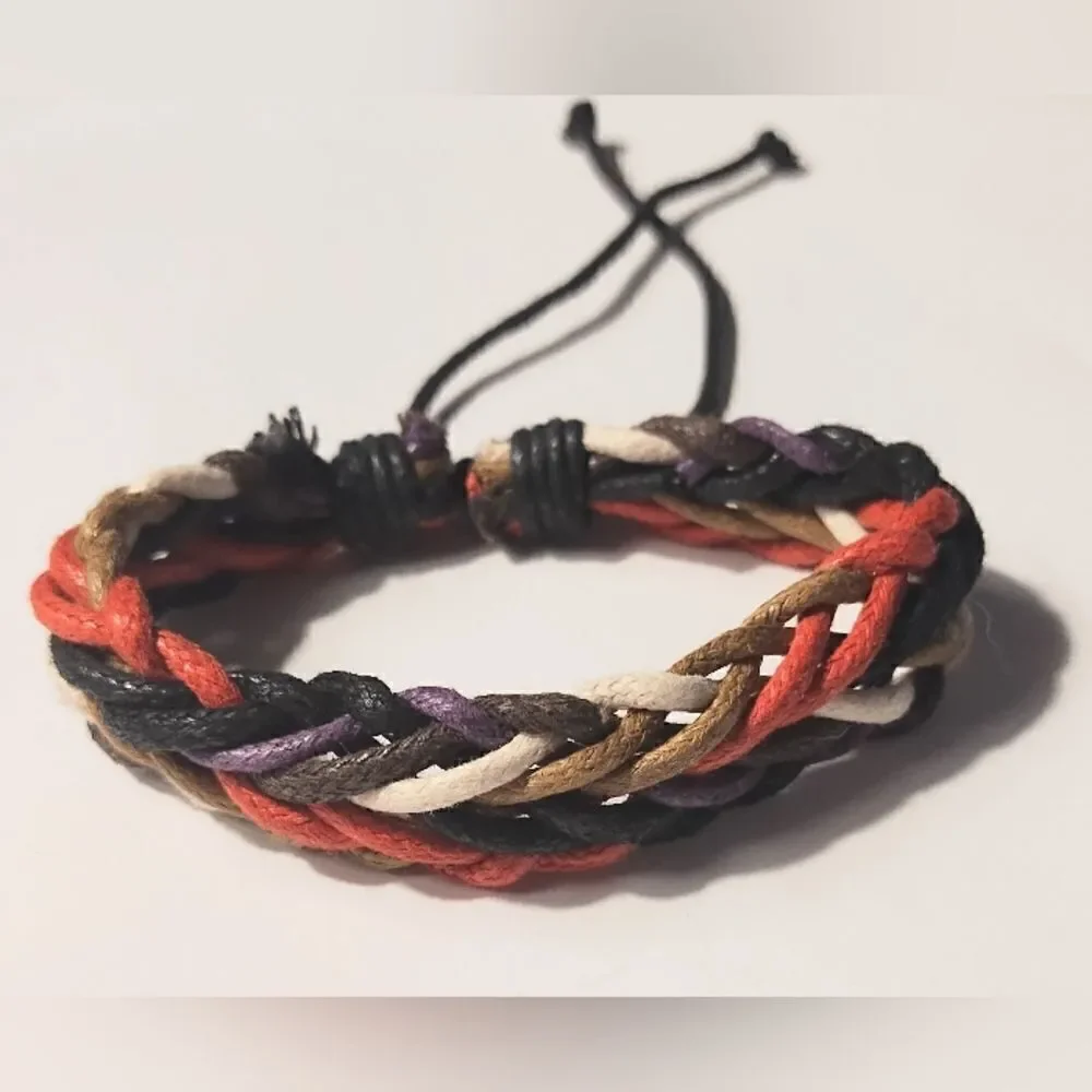 Men's bracelet leather braided brown new d50‎